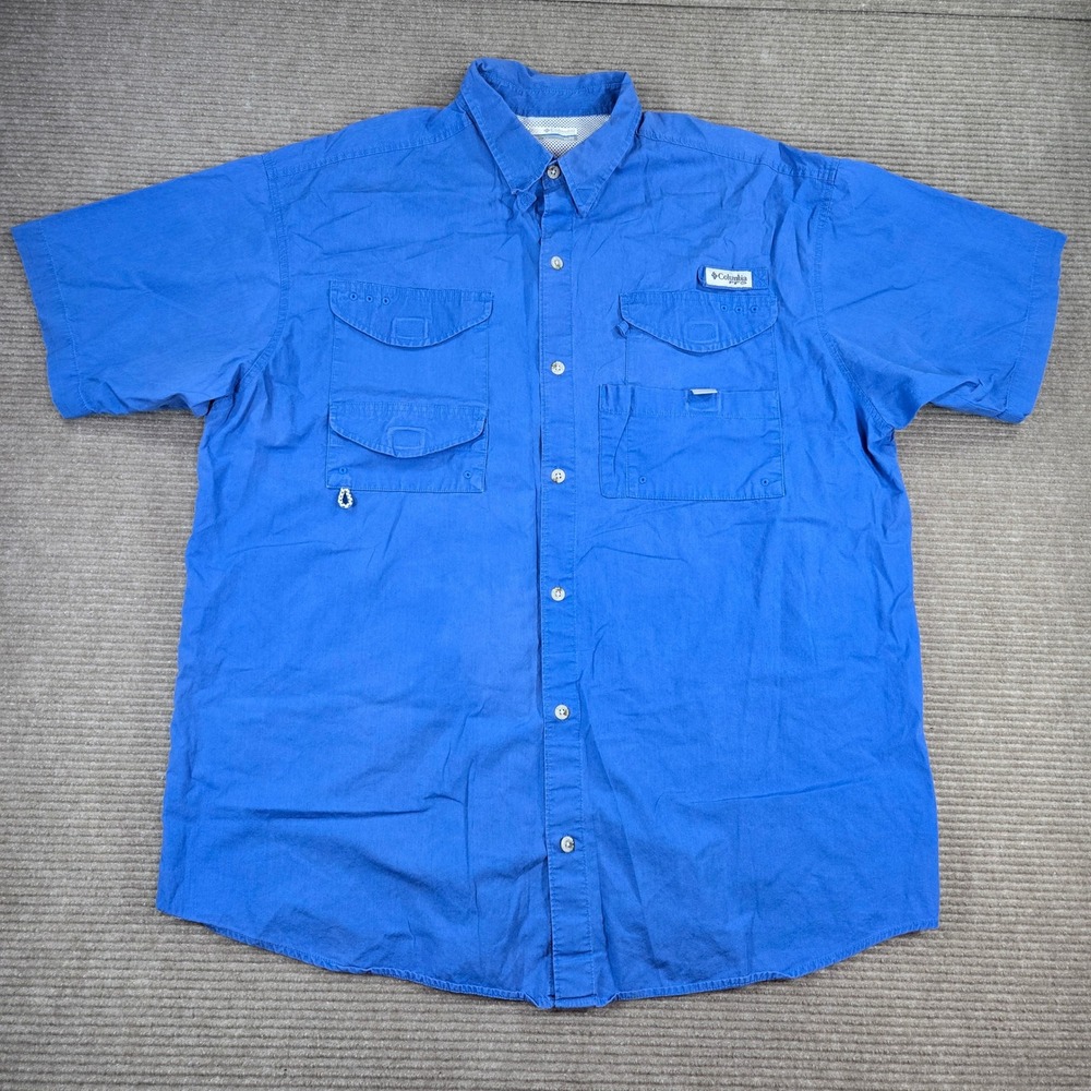 Columbia‎ Mens XL Blue PFG Bahama II Short Sleeve Fishing Shirt FM7130